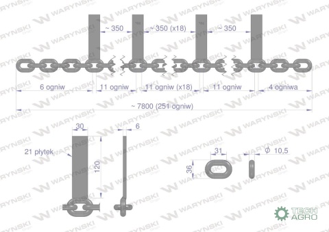 Łańcuch 21-l. 30x120x6 wsuwany 2 osiowy klasa 5 Rozrzutnik Waryński Łańcuch 21-l. 30x120x6 wsuwany 2 osiowy klasa 5 Rozrzutnik Waryński