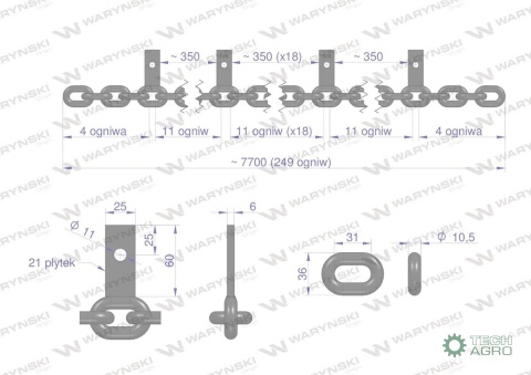 Łańcuch 21-l. 30x60x6 przykręcany 2 osiowy klasa 5 Rozrzutnik Waryński Łańcuch 21-l. 30x60x6 przykręcany 2 osiowy klasa 5 Rozrzutnik Waryński
