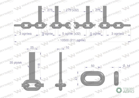 Łańcuch 35-l. 25x118x10 wsuwany klasa 5 Rozrzutnik Tytan Waryński Łańcuch 35-l. 25x118x10 wsuwany klasa 5 Rozrzutnik Tytan Waryński