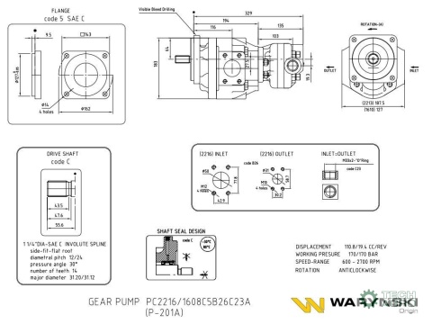 Pompa hydrauliczna PC2216/1608C5B26C23A (P-201A) Waryński Pompa hydrauliczna PC2216/1608C5B26C23A (P-201A) Waryński