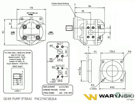 Pompa zębata P-106A P2C2110C5B26A P6C2110C5B26A Ładowarka HSW Ł-34 Waryński Pompa zębata P-106A P2C2110C5B26A P6C2110C5B26A Ładowarka HSW Ł-34 Waryński