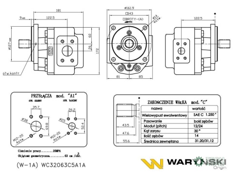 Pompa zębata W-001A WC32063C5A1A Ładowarka kołowa HSW 534 Waryński Pompa zębata W-001A WC32063C5A1A Ładowarka kołowa HSW 534 Waryński