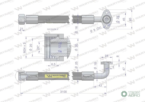 Przewód hydrauliczny 250 bar DN16-2SN kątowa 90 kryza (5050900130/ 5050900050) długi do Bizon 25.0MPa Waryński Przewód hydrauliczny 250 bar DN16-2SN kątowa 90 kryza (5050900130/ 5050900050) długi do Bizon 25.0MPa Waryński