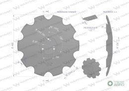 Talerz uzębiony Z-10 fi 460 mocowanie3/97mm zastosowanie Horsch stal borowa 6mm WARYŃSKI MAXX 23246106 W-5197460/3/097
