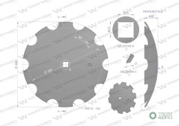 Talerz uzębiony Z-10 fi 660 otwór 40x40stal borowa 8mm Waryński