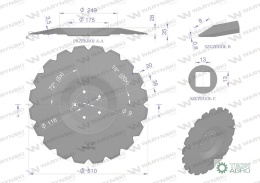 Talerz uzębiony Z-20 fi 510 mocowanie 5/116 przetłoczony grubość 4 mm stal borowa WARYŃSKI R zastosowanie AU/362-510/ 5