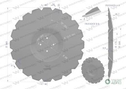 Talerz uzębiony Z-20 fi 560 mocowanie 4/98 grubość 4.5 mm przetłoczony stal borowa WARYŃSKI R