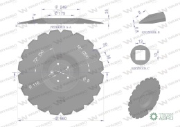 Talerz uzębiony Z-20 fi 560 mocowanie 5/116 przetłoczony grubość 4 mm stal borowa WARYŃSKI R zastosowanie AU/383-560/5