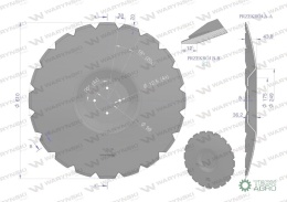 Talerz uzębiony Z-20 fi 610 mocowanie 4/98 grubość 5 mm przetłoczony stal borowa WARYŃSKI R
