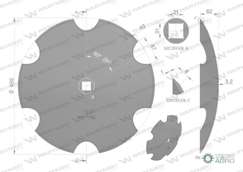 Talerz uzębiony Z-6 fi 460 otwór 30x30 stal borowa WARYŃSKI R 1202030150 Talerz uzębiony Z-6 fi 460 otwór 30x30 stal borowa WARYŃSKI R 1202030150
