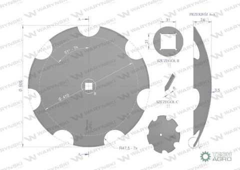 Talerz uzębiony Z-7 fi 510 otwór 30x30 stal borowa Waryński 1242050040 1279201020 Talerz uzębiony Z-7 fi 510 otwór 30x30 stal borowa Waryński 1242050040 1279201020