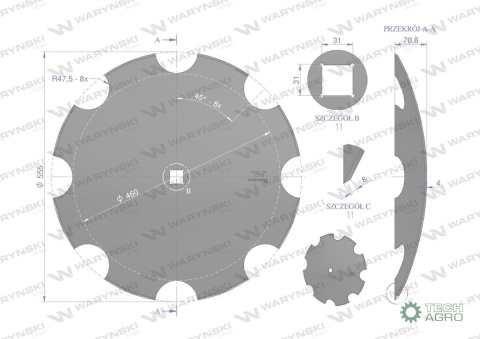 Talerz uzębiony Z-8 fi 560 otwór 30x30stal borowa Waryński 1279601010 1202030130 Talerz uzębiony Z-8 fi 560 otwór 30x30stal borowa Waryński 1279601010 1202030130