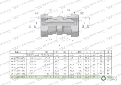 Złączka hydrauliczna calowa AA 1 1/4" BSP Waryński Złączka hydrauliczna calowa AA 1 1/4" BSP Waryński