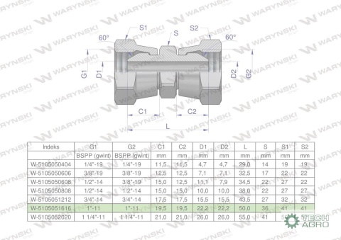 Złączka hydrauliczna calowa AA 1" BSP Waryński
