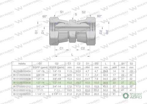 Złączka hydrauliczna calowa AA 1/2" BSP Waryński ( sprzedawane po 2 )