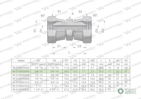 Złączka hydrauliczna calowa AA 3/8" BSP Waryński ( sprzedawane po 2 ) Złączka hydrauliczna calowa AA 3/8" BSP Waryński ( sprzedawane po 2 )