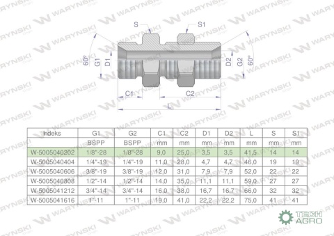 Złączka hydrauliczna calowa grodziowa BB 1/8" BSP z przeciwnakrętką (XSV) Waryński ( sprzedawane po 2 ) Złączka hydrauliczna calowa grodziowa BB 1/8" BSP z przeciwnakrętką (XSV) Waryński ( sprzedawane po 2 )