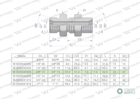 Złączka hydrauliczna calowa grodziowa BB 3/8" BSP z przeciwnakrętką (XSV) Waryński ( sprzedawane po 2 ) Złączka hydrauliczna calowa grodziowa BB 3/8" BSP z przeciwnakrętką (XSV) Waryński ( sprzedawane po 2 )