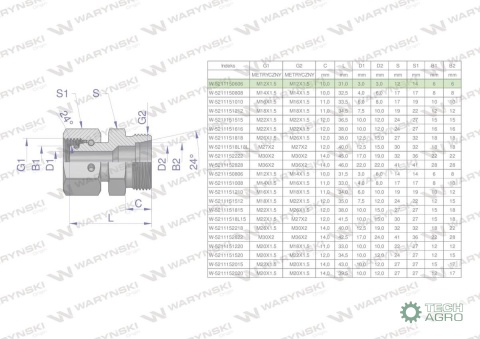Złączka hydrauliczna metryczna AB (XKOR) A-M12x1.5 06L / B-M12x1.5 06L Waryński ( sprzedawane po 2 ) Złączka hydrauliczna metryczna AB (XKOR) A-M12x1.5 06L / B-M12x1.5 06L Waryński ( sprzedawane po 2 )