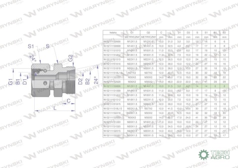 Złączka hydrauliczna metryczna AB (XKOR) A-M12x1.5 06L / B-M14x1.5 08L Waryński ( sprzedawane po 2 ) Złączka hydrauliczna metryczna AB (XKOR) A-M12x1.5 06L / B-M14x1.5 08L Waryński ( sprzedawane po 2 )