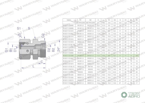 Złączka hydrauliczna metryczna AB (XKOR) A-M14x1.5 08L / B-M16x1.5 10L Waryński ( sprzedawane po 2 ) Złączka hydrauliczna metryczna AB (XKOR) A-M14x1.5 08L / B-M16x1.5 10L Waryński ( sprzedawane po 2 )