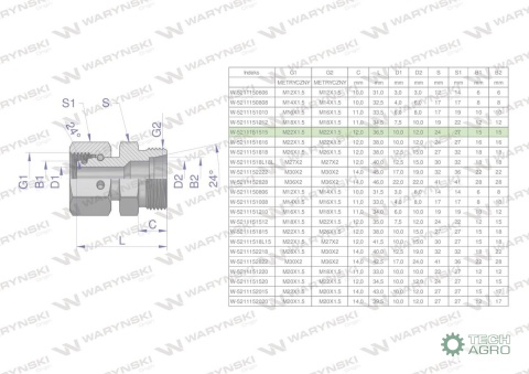 Złączka hydrauliczna metryczna AB (XKOR) A-M22x1.5 15L / B-M22x1.5 15L Waryński ( sprzedawane po 5 ) Złączka hydrauliczna metryczna AB (XKOR) A-M22x1.5 15L / B-M22x1.5 15L Waryński ( sprzedawane po 5 )
