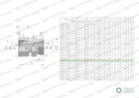 Złączka hydrauliczna metryczna AB (XKOR) A-M22x1.5 15L / B-M26x1.5 18L Waryński ( sprzedawane po 2 ) Złączka hydrauliczna metryczna AB (XKOR) A-M22x1.5 15L / B-M26x1.5 18L Waryński ( sprzedawane po 2 )