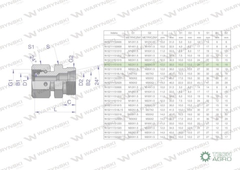 Złączka hydrauliczna metryczna AB (XKOR) A-M22x1.5 16L / B-M22x1.5 16L Waryński ( sprzedawane po 5 ) Złączka hydrauliczna metryczna AB (XKOR) A-M22x1.5 16L / B-M22x1.5 16L Waryński ( sprzedawane po 5 )