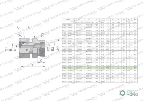 Złączka hydrauliczna metryczna AB (XKOR) A-M26x1.5 18L / B-M30x2 22L Waryński Złączka hydrauliczna metryczna AB (XKOR) A-M26x1.5 18L / B-M30x2 22L Waryński