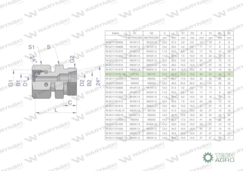 Złączka hydrauliczna metryczna AB (XKOR) A-M27x2 18L / B-M27x2 18L Waryński ( sprzedawane po 2 ) Złączka hydrauliczna metryczna AB (XKOR) A-M27x2 18L / B-M27x2 18L Waryński ( sprzedawane po 2 )