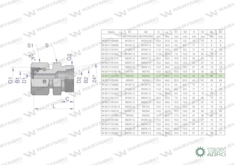 Złączka hydrauliczna metryczna AB (XKOR) A-M30x2 22L / B-M30x2 22L Waryński Złączka hydrauliczna metryczna AB (XKOR) A-M30x2 22L / B-M30x2 22L Waryński
