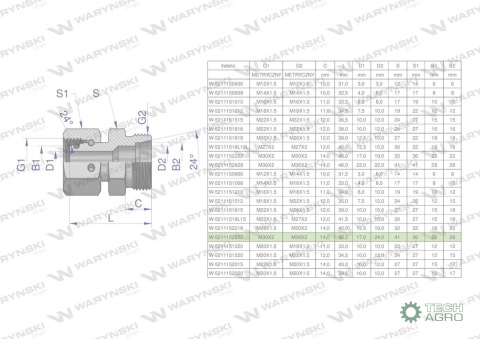 Złączka hydrauliczna metryczna AB (XKOR) A-M30x2 22L / B-M36x2 28L Waryński Złączka hydrauliczna metryczna AB (XKOR) A-M30x2 22L / B-M36x2 28L Waryński