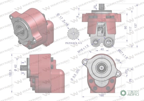 Pompa wspomagania wzmocniona PZS-ZCT-16L 4-cyl C-385 WARYŃSKI Pompa wspomagania wzmocniona PZS-ZCT-16L 4-cyl C-385 WARYŃSKI