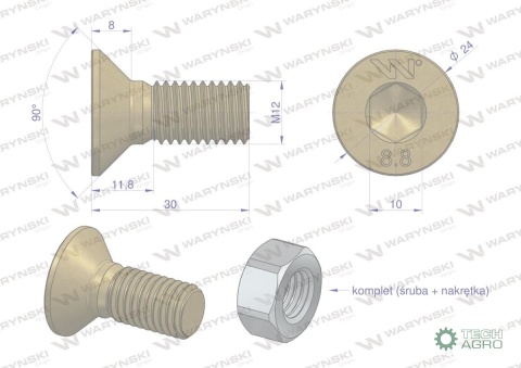 Śruba kpl. M12x30 - imbus 10 DIN7991 ( sprzedawane po 25 ) Waryński Śruba kpl. M12x30 - imbus 10 DIN7991 ( sprzedawane po 25 ) Waryński