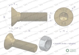 Śruba kpl. M12x45 - imbus 10 DIN7991 ( sprzedawane po 25 ) Waryński