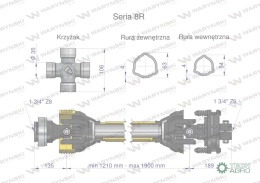 Wał przegubowo-teleskopowy 1210-1900mm1240Nm sprzęgło cierne 1700Nm Z6 - 1 3/4 z dwóch stron CE 2020 seria 8R Waryński