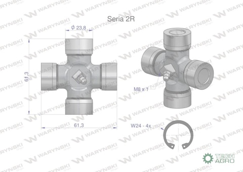 Krzyżak wału 23.80x61.3 Seria 2R Waryński W219201 Krzyżak wału 23.80x61.3 Seria 2R Waryński W219201