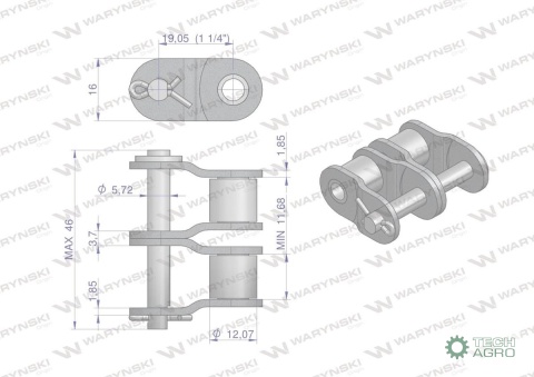 Półogniwo łańcucha 12B-2 (R2 3/4) Waryński ( sprzedawane po 10 )