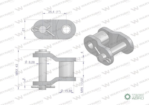 Półogniwo łańcucha 16B-1 (R1 1) Waryński ( sprzedawane po 10 )