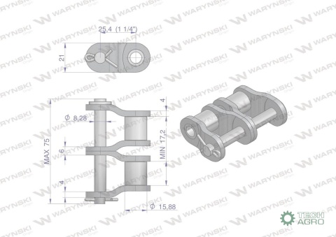Półogniwo łańcucha 16B-2 (R2 1) Waryński ( sprzedawane po 5 )