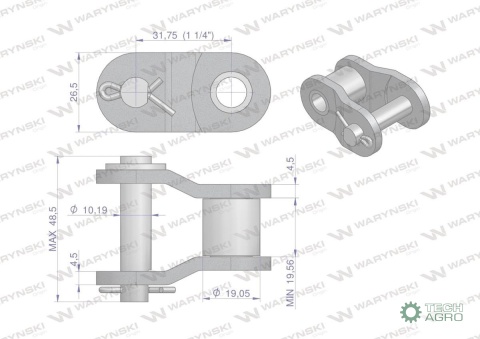 Półogniwo łańcucha 20B-1 (R1 1.1/4) Waryński ( sprzedawane po 5 )