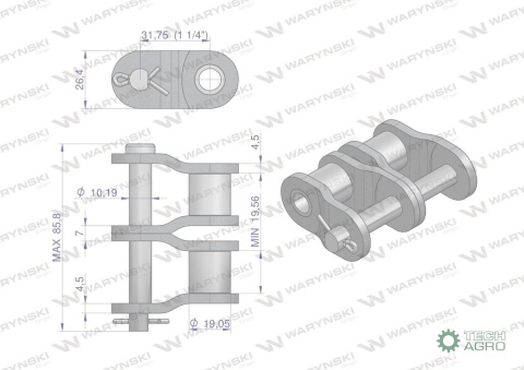 Półogniwo łańcucha 20B-2 (R2 1.1/4) Waryński ( sprzedawane po 5 )