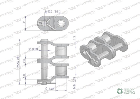Półogniwo łańcucha P06B-2 (R2 3/8) Waryński ( sprzedawane po 10 )