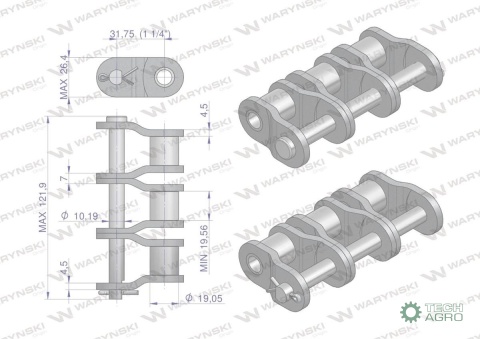 Półogniwo łańcucha P20B-3 (R3 1.1/4) Waryński ( sprzedawane po 3 )