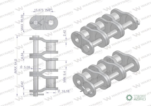 Półogniwo łańcucha przemysłowe P10AH-3 ANSI A 50H (R3 5/8) Waryński ( sprzedawane po 5 )