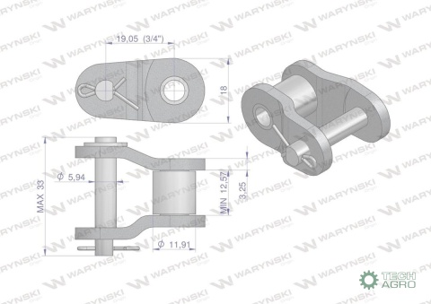 Półogniwo łańcucha przemysłowe P12AH-1 ANSI A 60H (R1 3/4) Waryński ( sprzedawane po 10 )