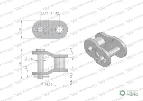 Półogniwo łańcucha przemysłowe P20AH-1 ANSI A 100H (R1 1.1/4) Waryński ( sprzedawane po 5 )