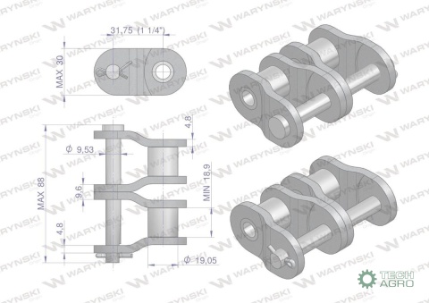 Półogniwo łańcucha przemysłowe P20AH-2 ANSI A 100H (R2 1.1/4) Waryński ( sprzedawane po 3 )