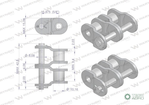 Półogniwo łańcucha wzmocnione P10A-2 ANSI A 50 (R2 5/8) Waryński ( sprzedawane po 5 )