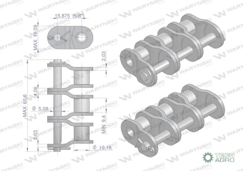 Półogniwo łańcucha wzmocnione P10A-3 ANSI A 50 (R3 5/8) Waryński ( sprzedawane po 5 )